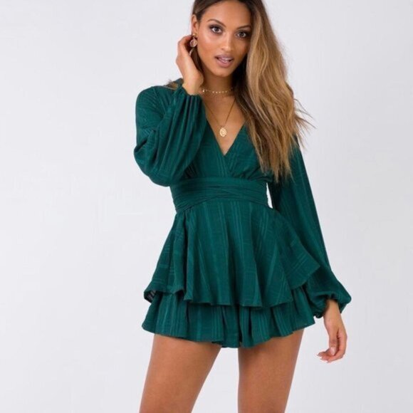 Princess Polly String of Stars Forest Green textured romper - Picture 1 of 6